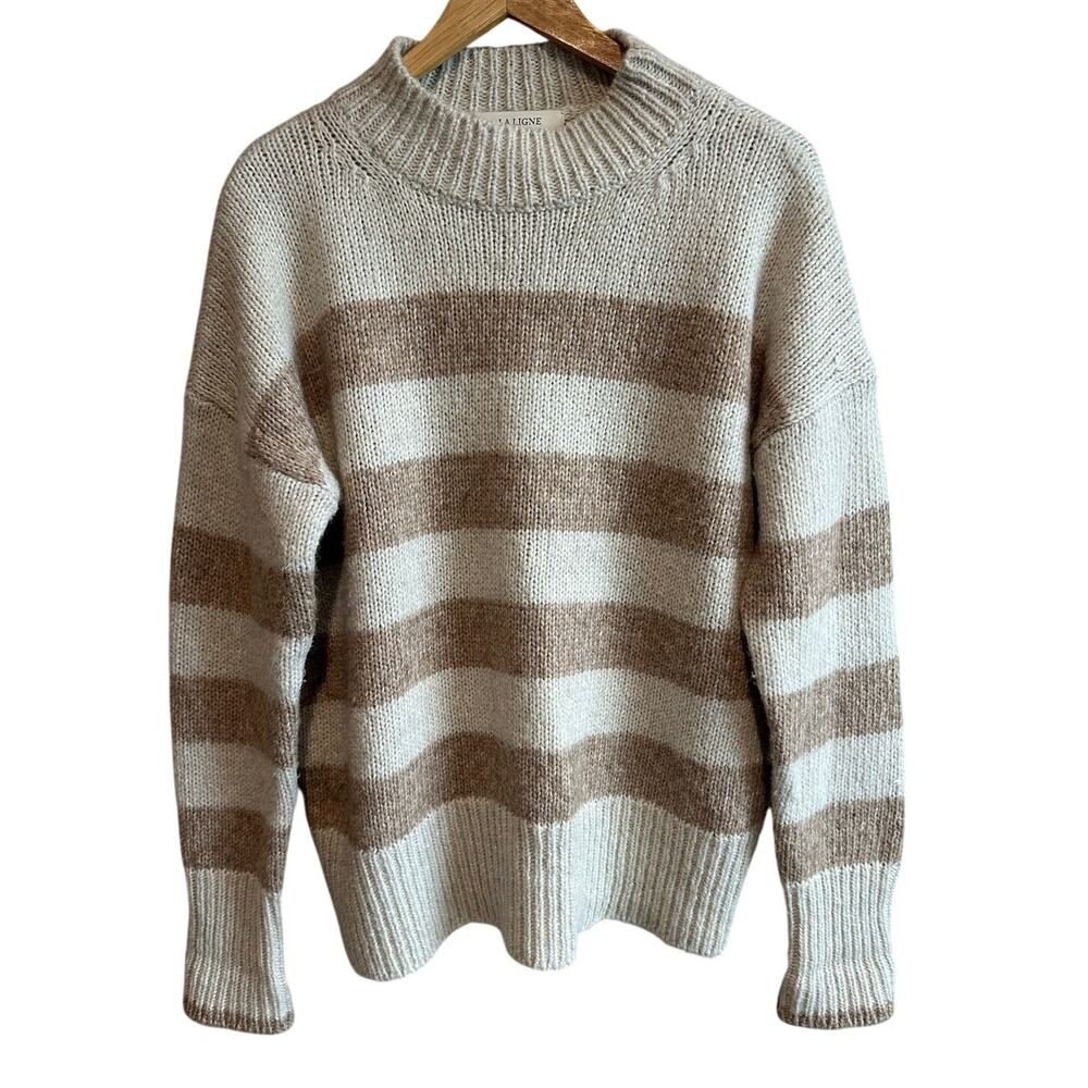 La Ligne Striped Alpaca Wool Cotton Blend Striped Sweater Cream Tan S